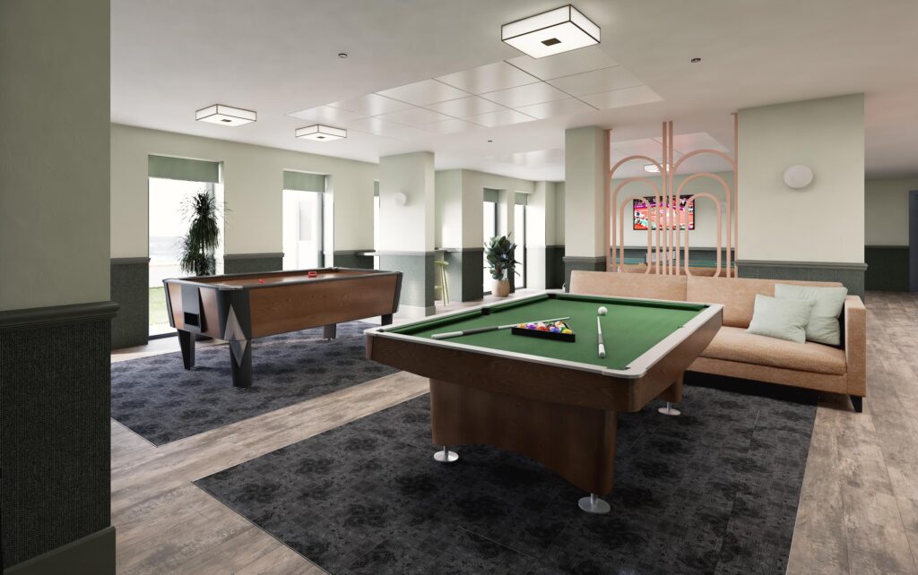 Student living by Westworks Interiors with pool table